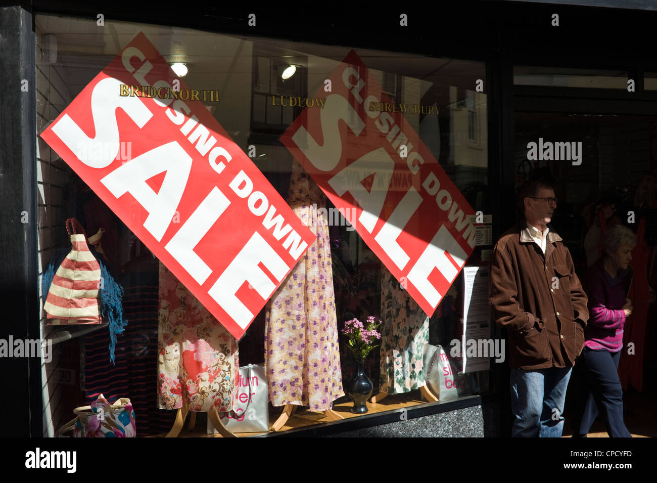 CLOSING DOWN SALE in clothes shop on high street at Ludlow Shropshire