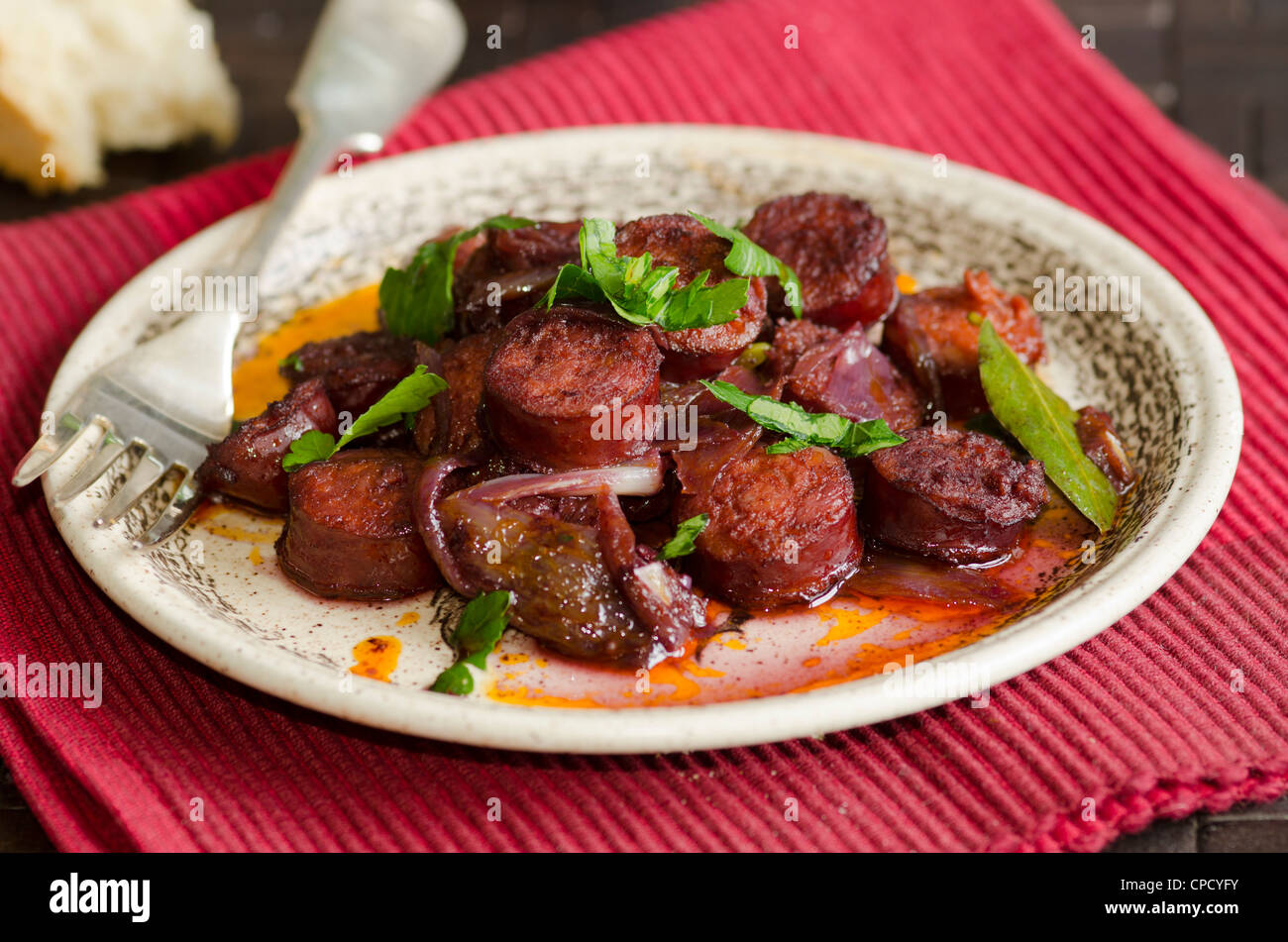 Spicy chorizo tapas Stock Photo Alamy
