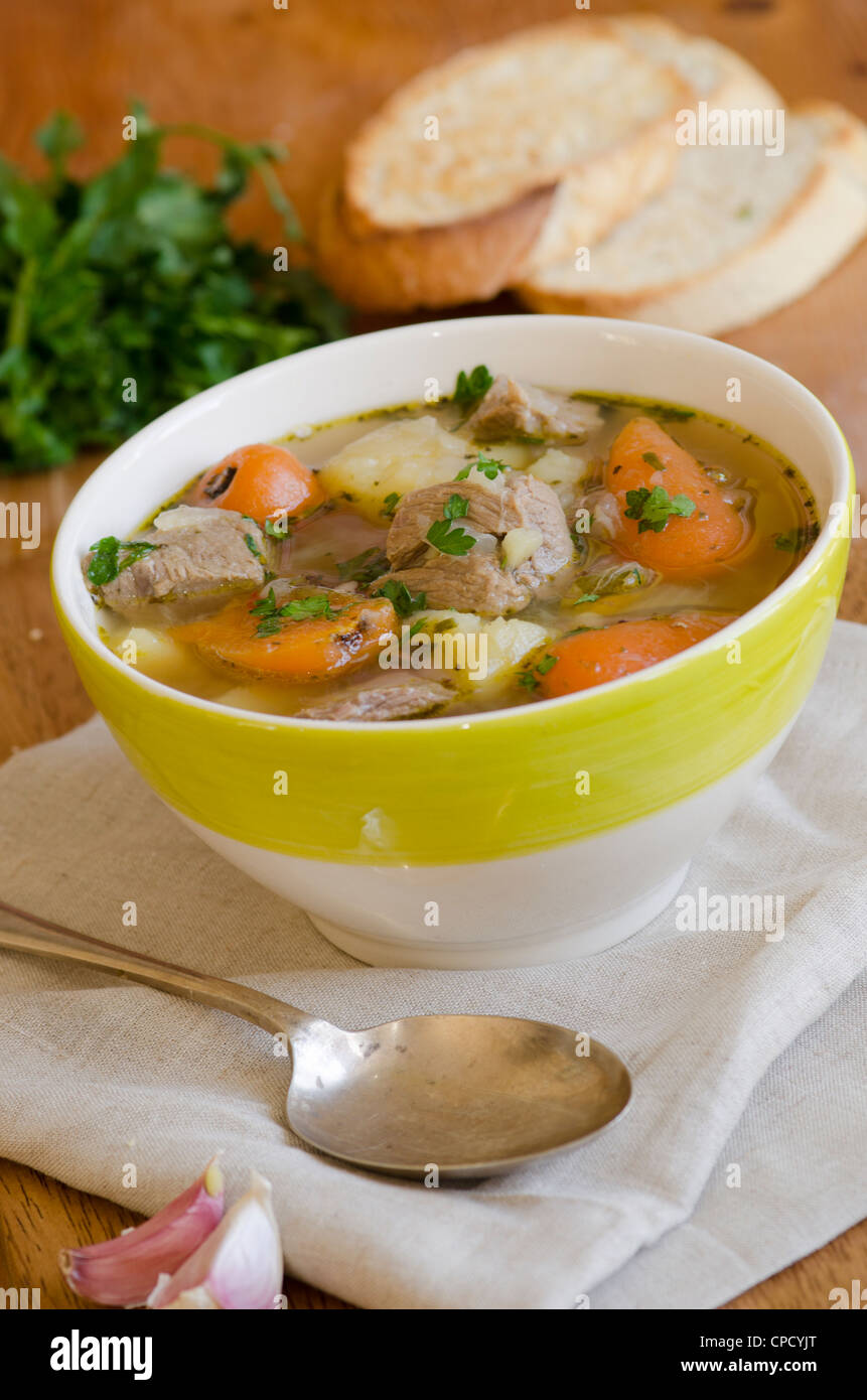 Slow-cooked Irish stew in a bowl Stock Photo