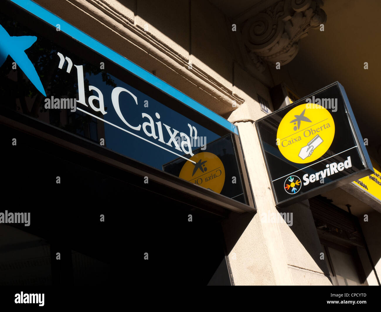 la Caixa bank sign, Barcelona, Catalonia Stock Photo