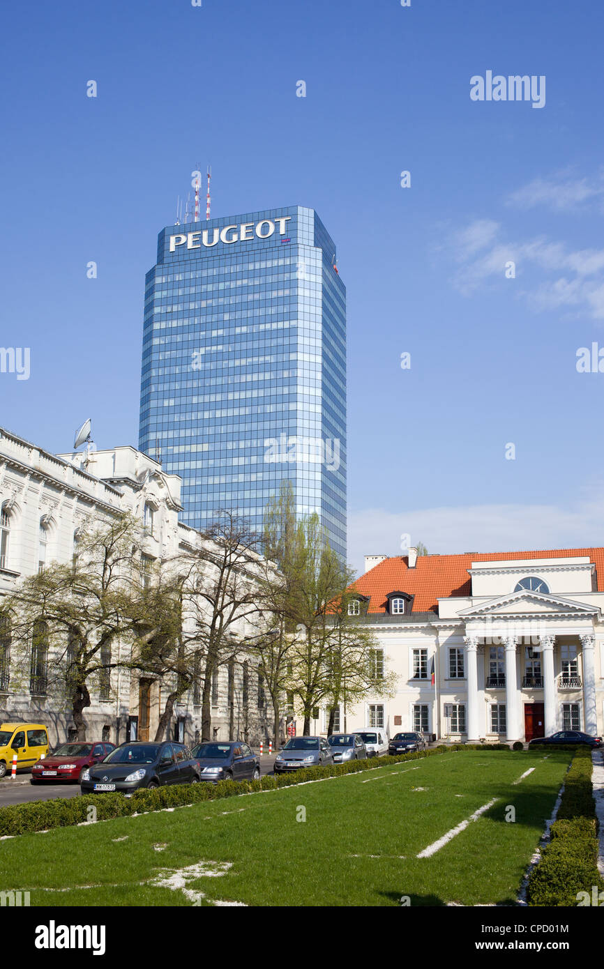 Blue skyscraper also called Blue Tower (Polish: Blekitny Wiezowiec) in Warsaw, Poland. Stock Photo
