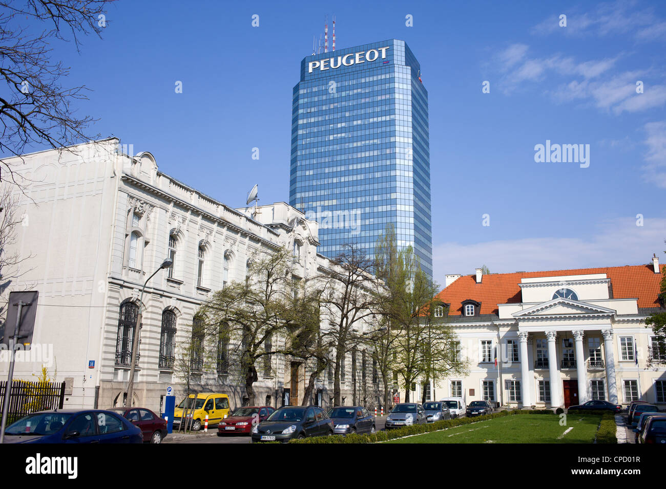 Blue Skyscraper also called Blue Tower (Polish: Blekitny Wiezowiec) in Warsaw, Poland. Stock Photo