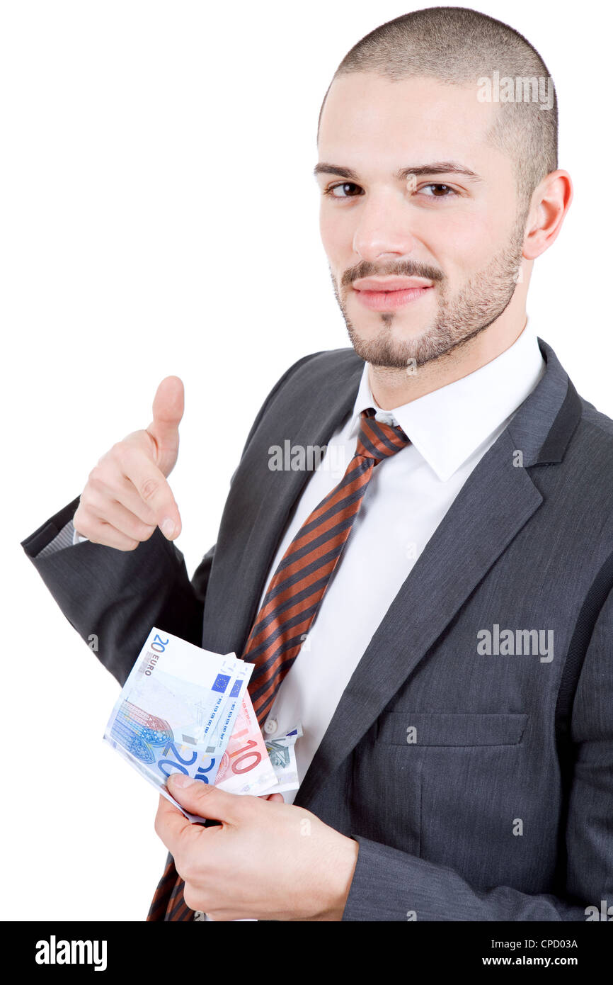 happy young business man with money, isolated Stock Photo - Alamy