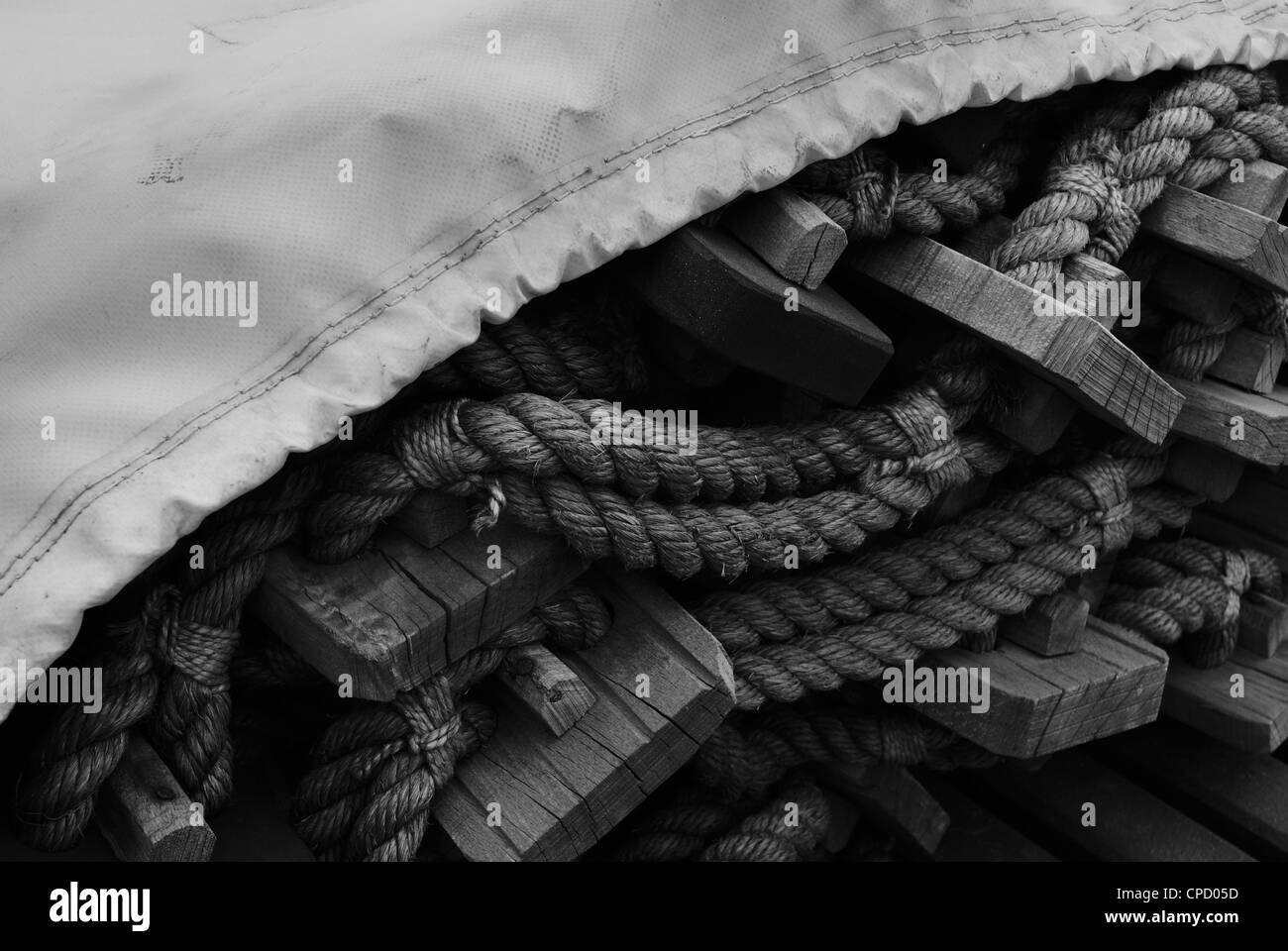 Rope Ladder with Canvas Cover on Ferry between Split and Hvar, Croatia Stock Photo