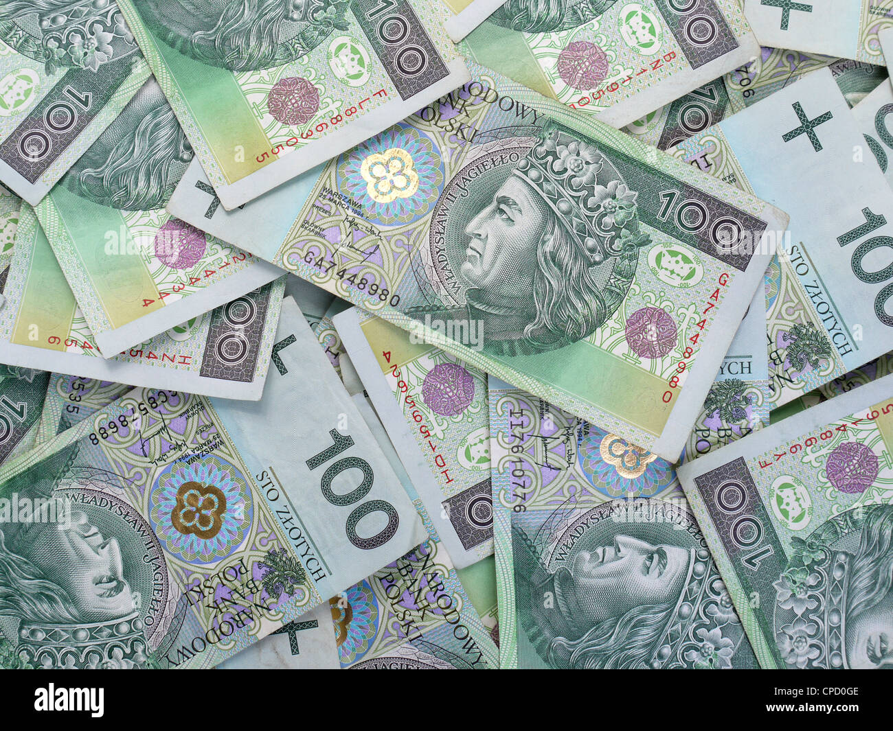 Background of Polish one hundred zloty banknotes Stock Photo