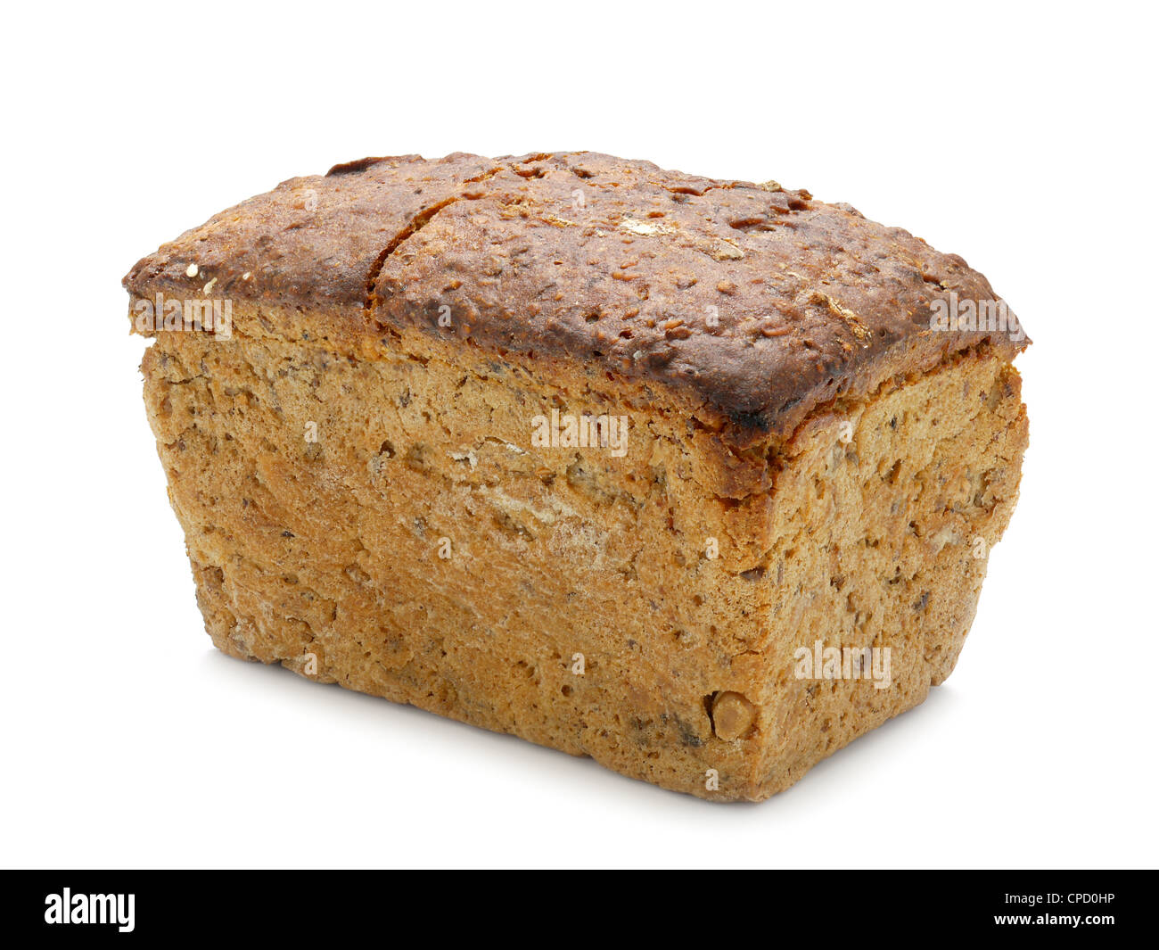 Loaf of wholemeal bread over white background Stock Photo