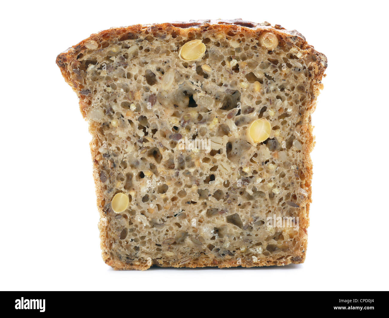 Slice of wholemeal bread over white background Stock Photo