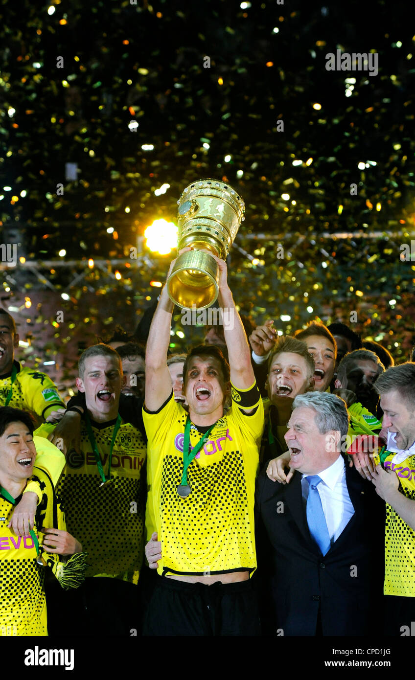 Sebastian Kehl of Borussia Dortmund celebrates after winning the German Cup Final at the Olympic Stadium Berlin. Stock Photo