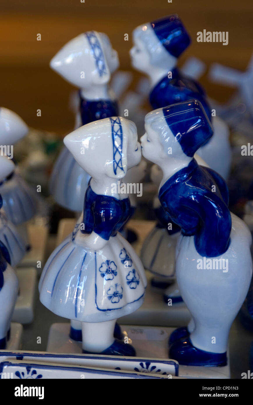 Delft pottery figures of traditional Dutch girl and boy, Delft, Netherlands, Europe Stock Photo
