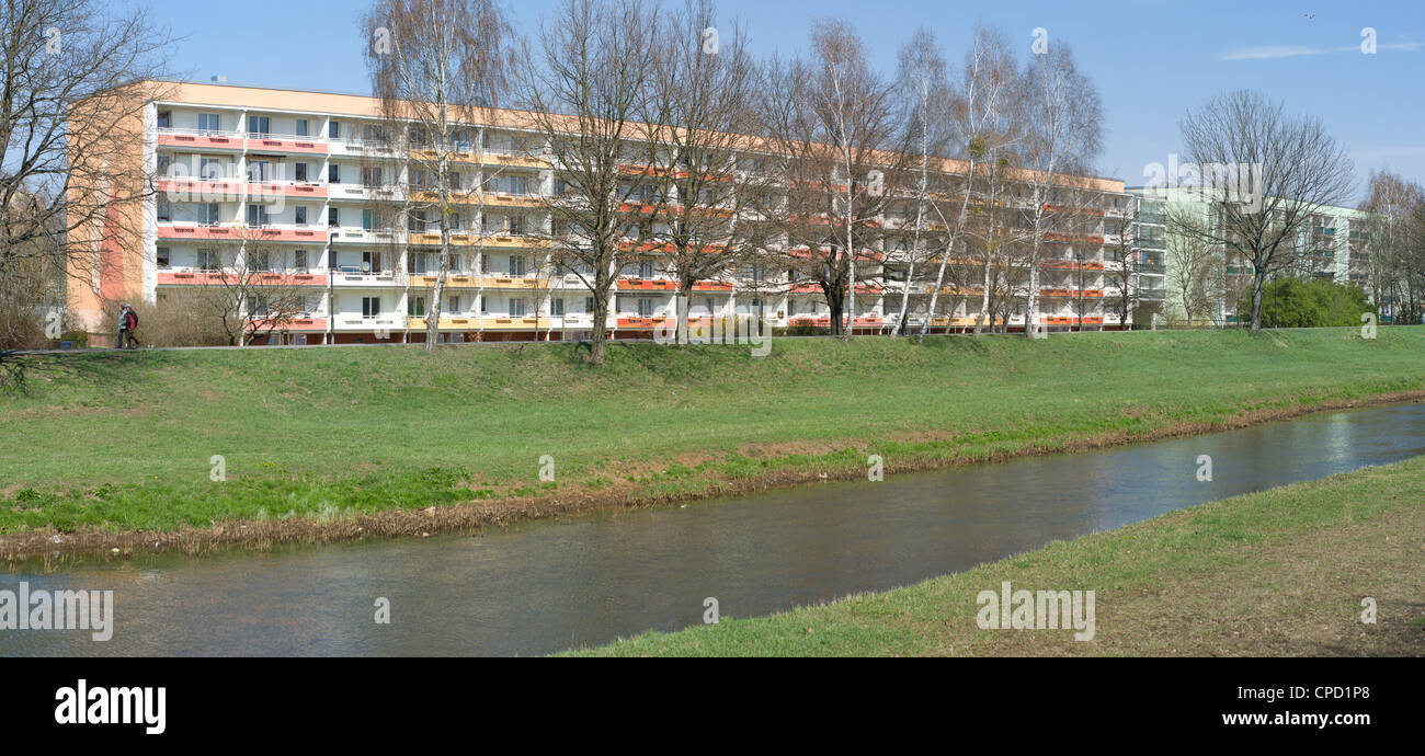 Standardized block of flats in East Germany. Panorama Stock Photo Alamy