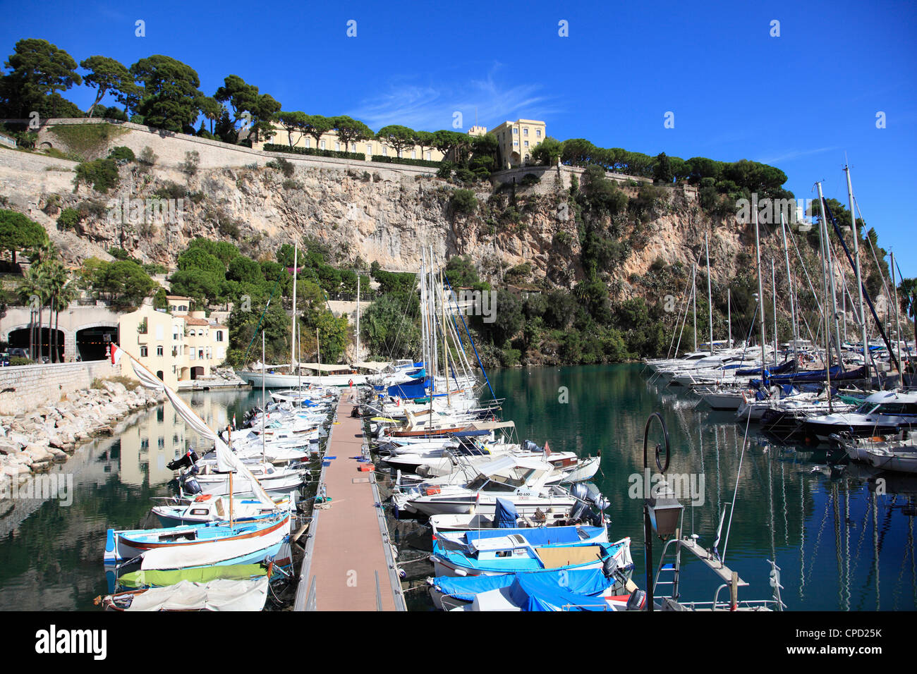 Port de Fontvieille, Fontvieille Harbor, The Rock, Grimaldi Palace, Royal Palace, Monaco, Cote d'Azur, Mediterranean, Europe Stock Photo