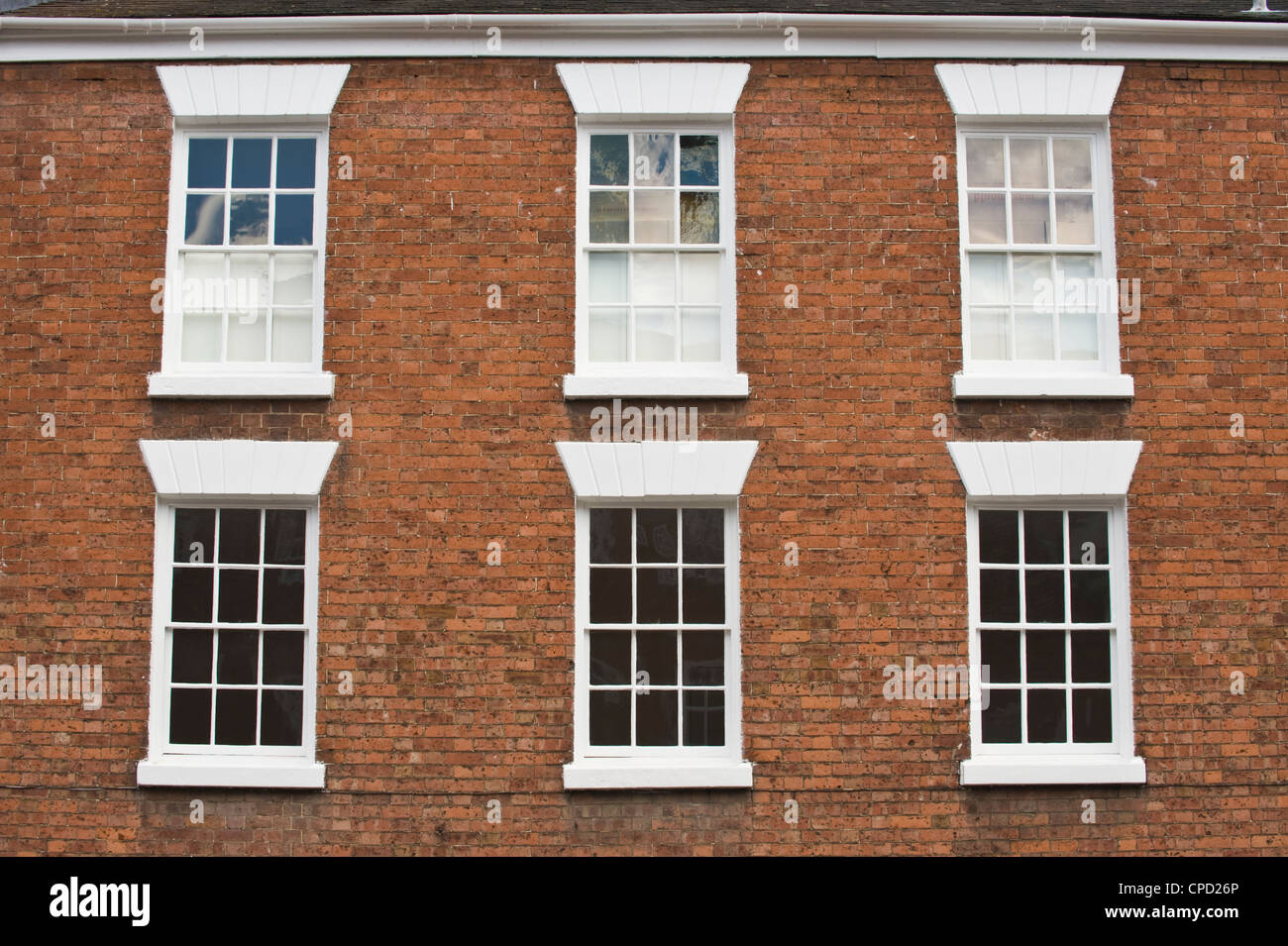 Double-hung sash windows of Georgian town house in Ludlow Shropshire England UK Stock Photo