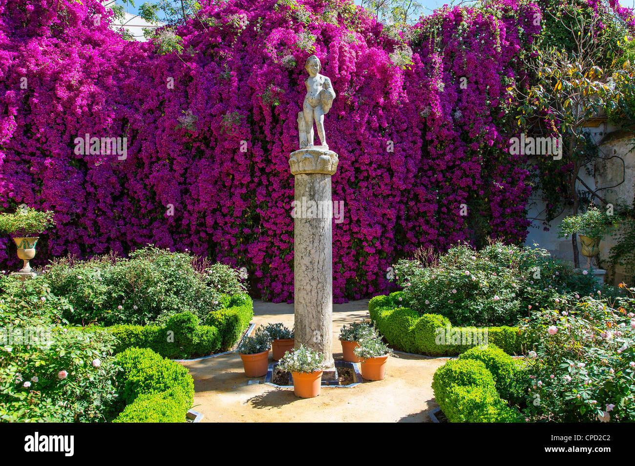Europe, Spain Andalusia, Sevilla, Garden in Casa de Pilatos Stock Photo