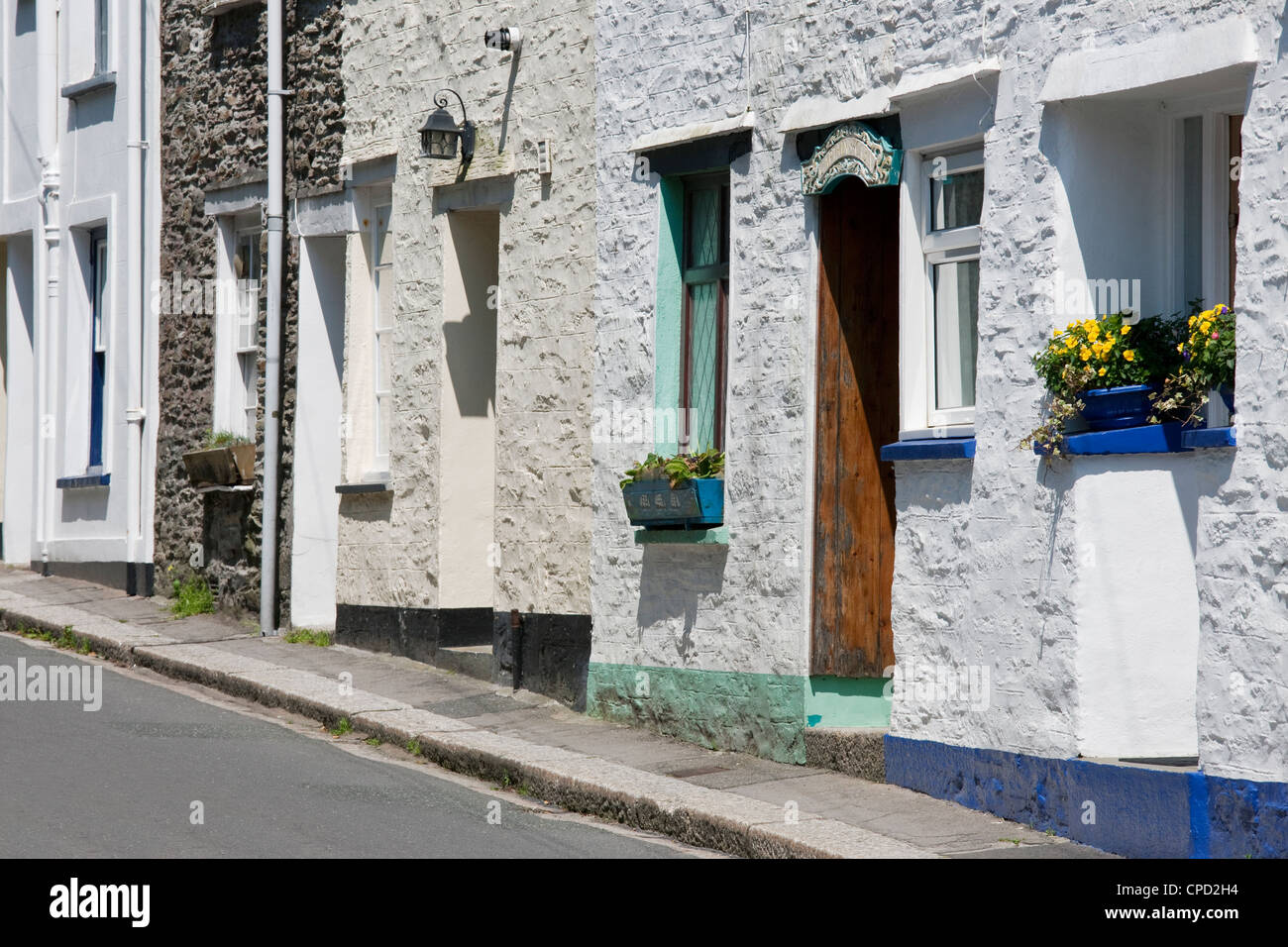 Traditional houses on a back street in Fowey, Cornwall, England, United Kingdom, Europe Stock Photo