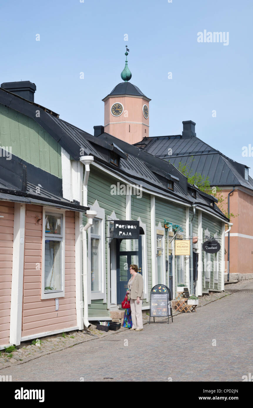 Old town shops in Porvoo, Finland Stock Photo