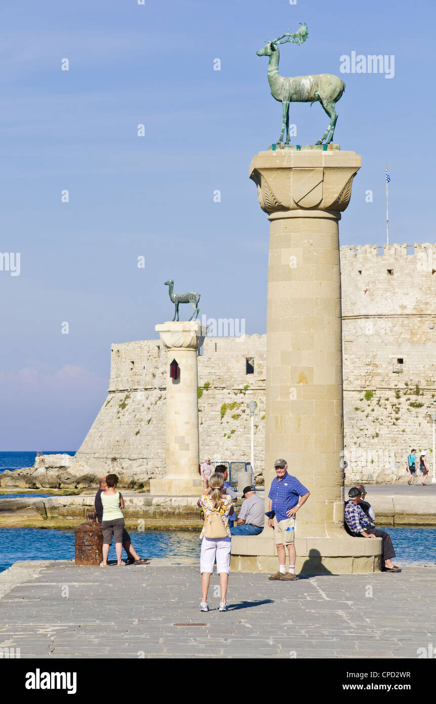Bronze deer statues at the entrance to Mandraki Harbour, Rhodes Town
