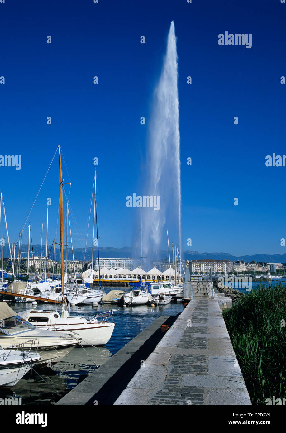 Jet d'eau (water jet), Lake Geneva, Geneva, Switzerland, Europe Stock Photo
