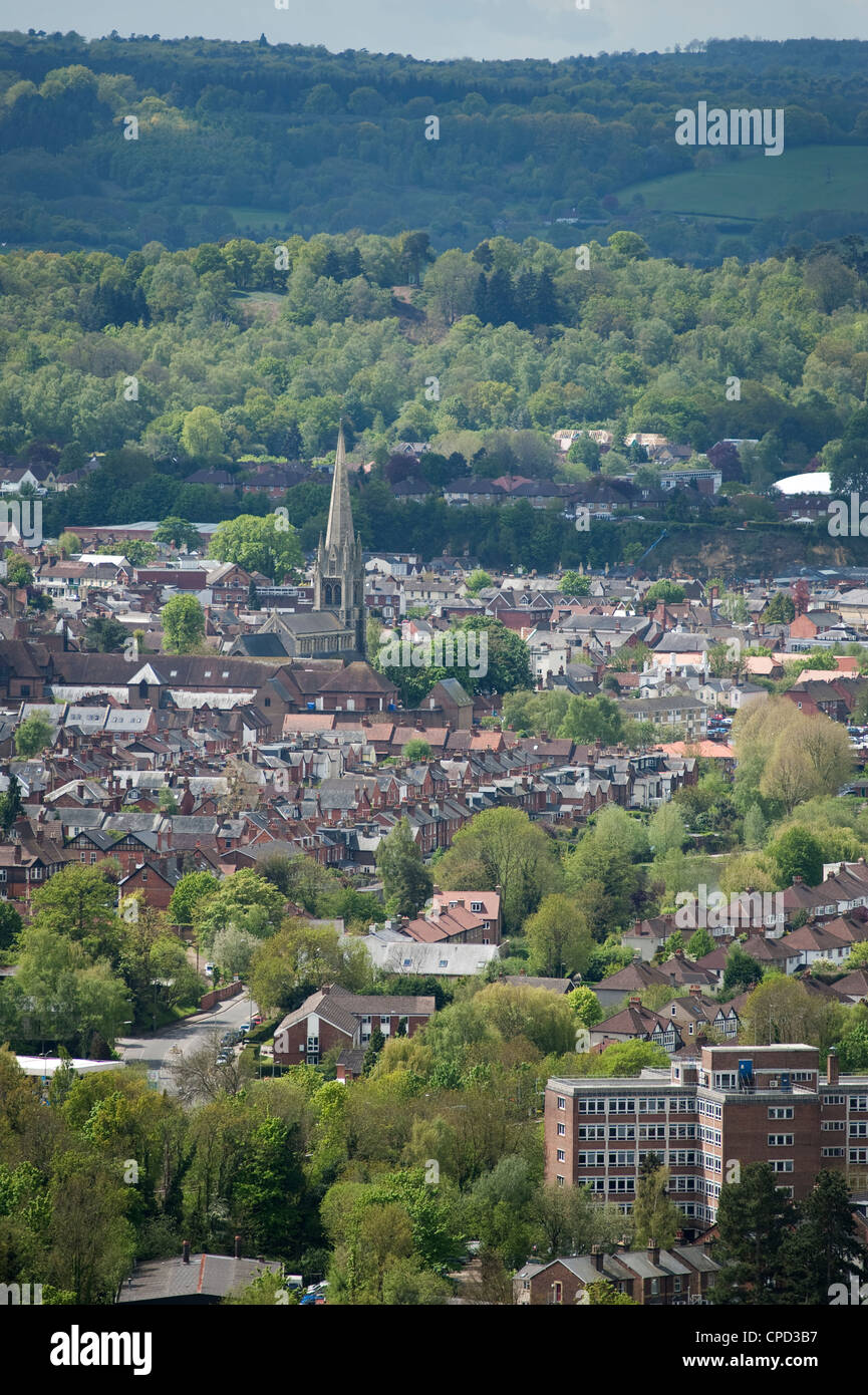 The town of Dorking in Surrey, England, surrounded by the North Downs