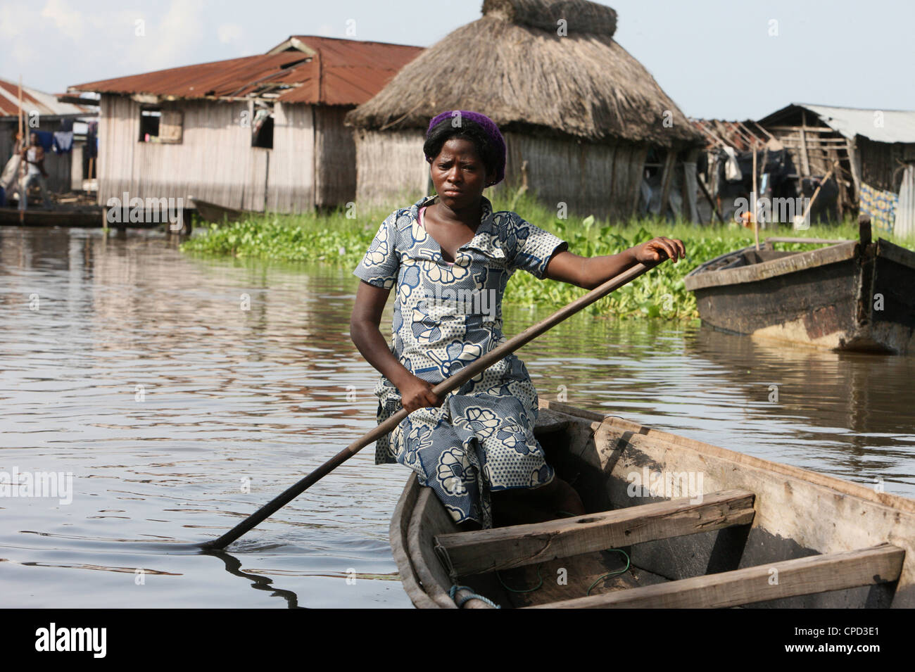 Boat, Ganvie lake village on Nokoue Lake, Benin, West Africa, Africa Stock Photo