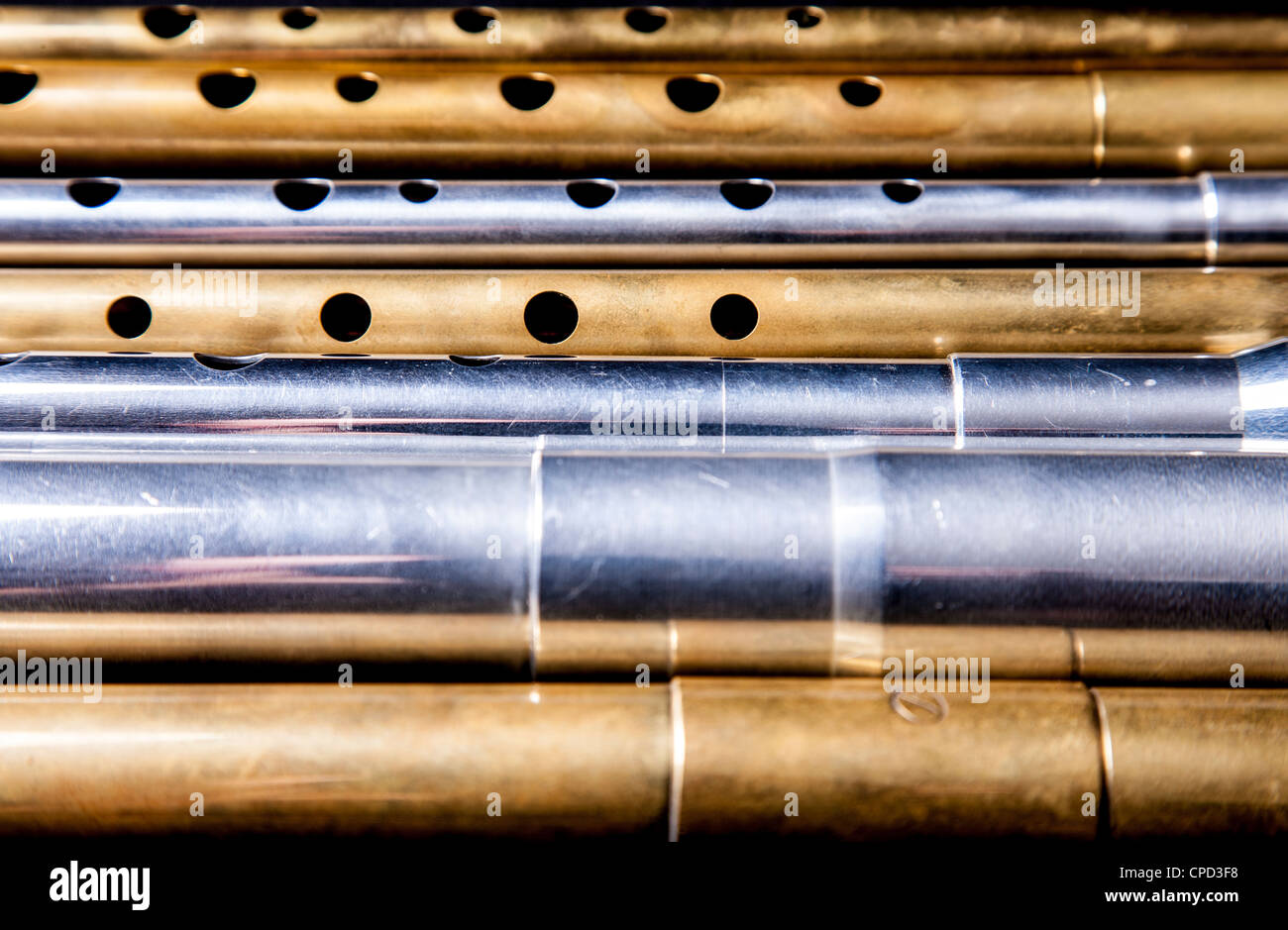 Close up of tin whistles made of brass and aluminum Stock Photo Alamy