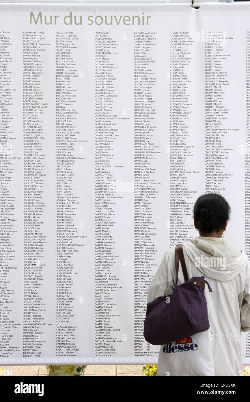 Wall of names in the Pere Lachaise graveyard, Paris, France, Europe Stock Photo