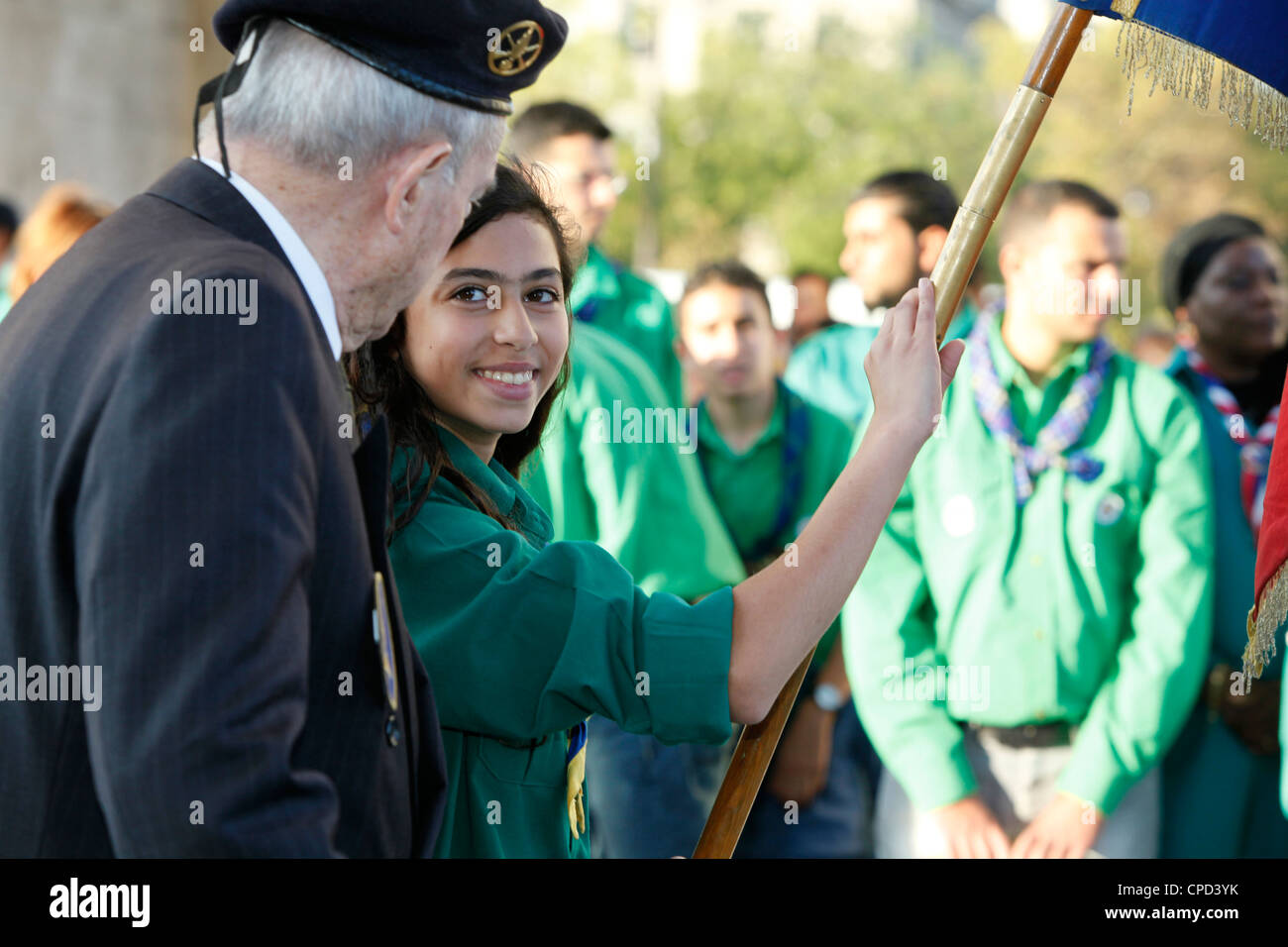 French Muslim scouts and war veteran at the Arc de Triomphe, Paris, France, Europe Stock Photo