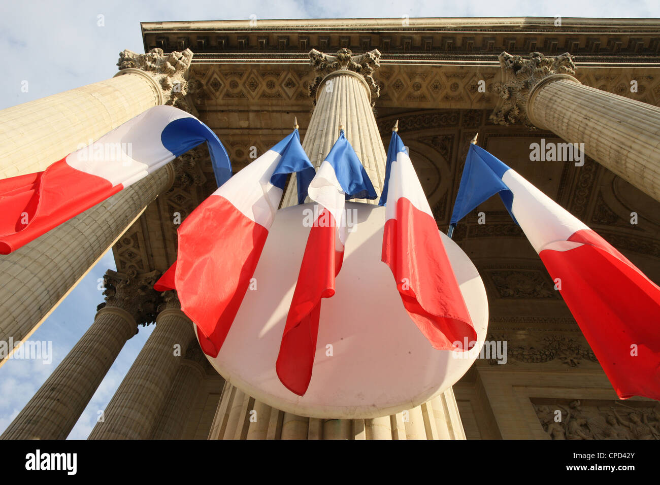 French flags outside the Pantheon, Paris, France, Europe Stock Photo