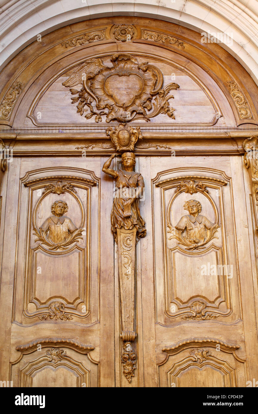 St. Vincent's cathedral door, Chalon-sur-Saone, Saone-et-Loire, Burgundy, France, Europe Stock Photo