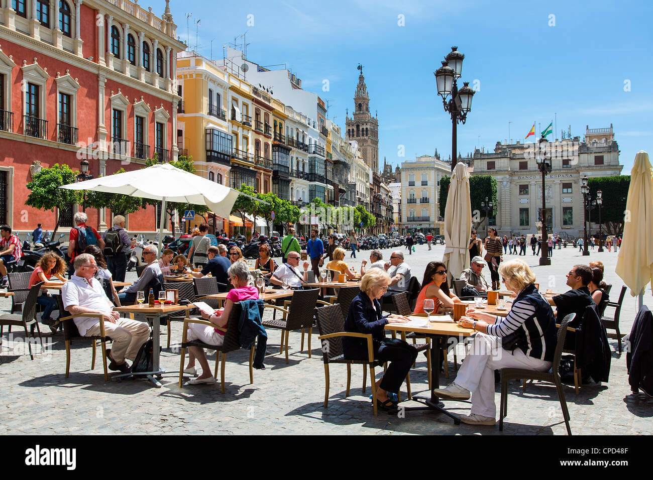 Spain, Andalusia, Seville, Leisure Time in Plaza de San Francisco Stock Photo