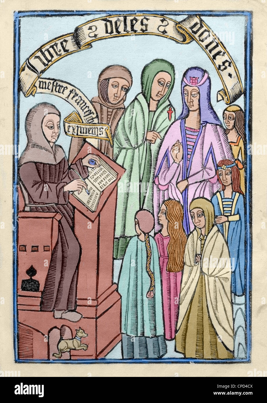 Francesc Eiximenis (c.1327-1409). Catalan Franciscan priest, encyclopedist and writer. Book of Women. Colored engraving. Stock Photo