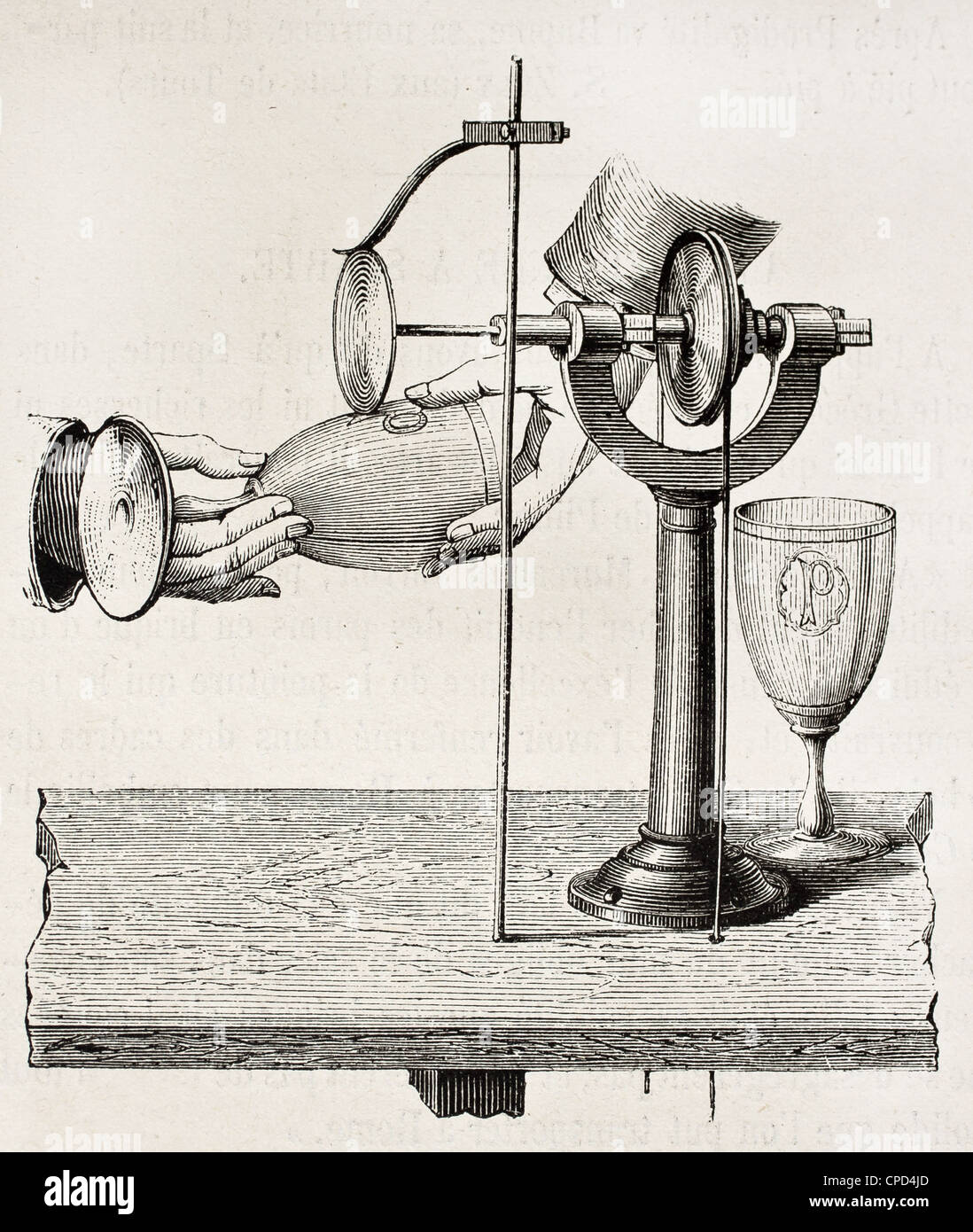 Glass engraving machine old illustration (copper wheel method) Stock Photo