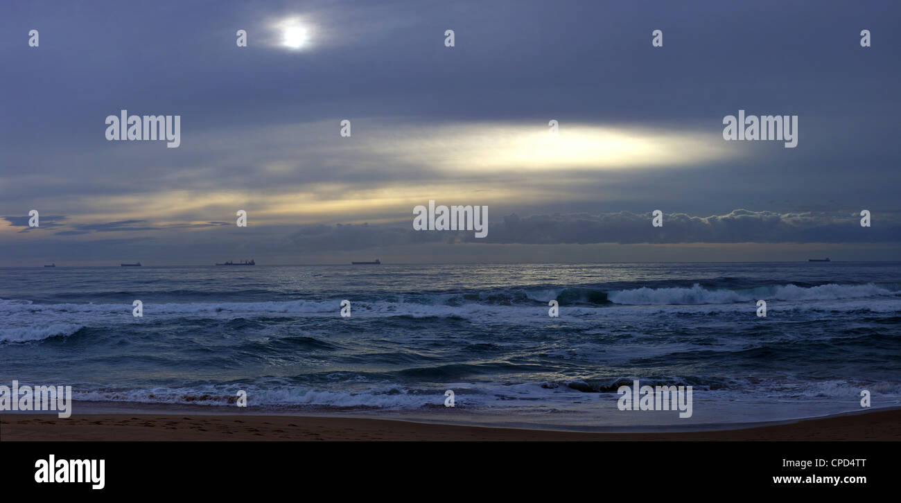 Morning Armada Stitched Panorama seascape at sunrise Stock Photo