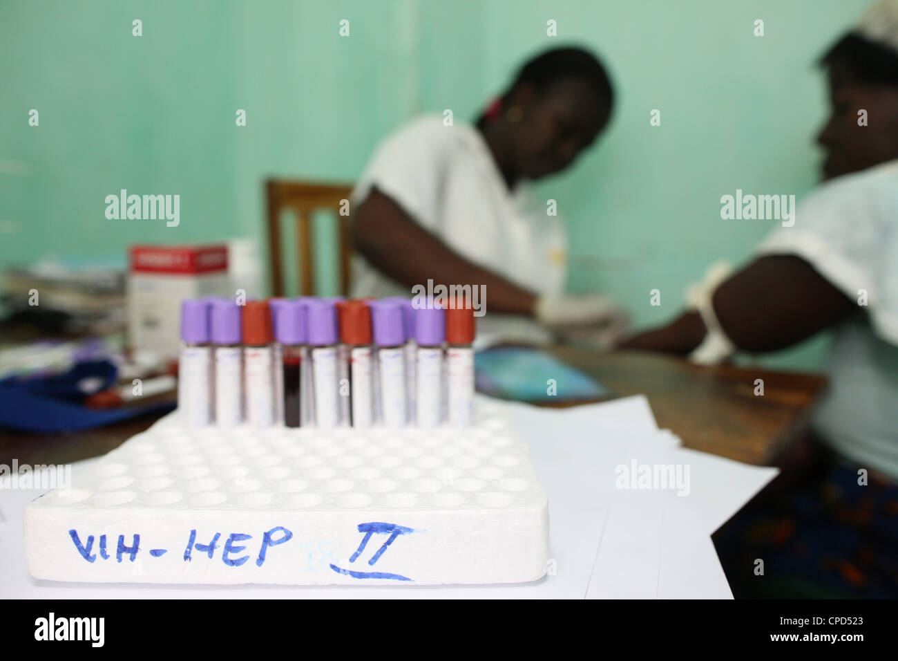 Blood test at Medical center for HIV positive patients, Lome, Togo, West Africa, Africa Stock Photo