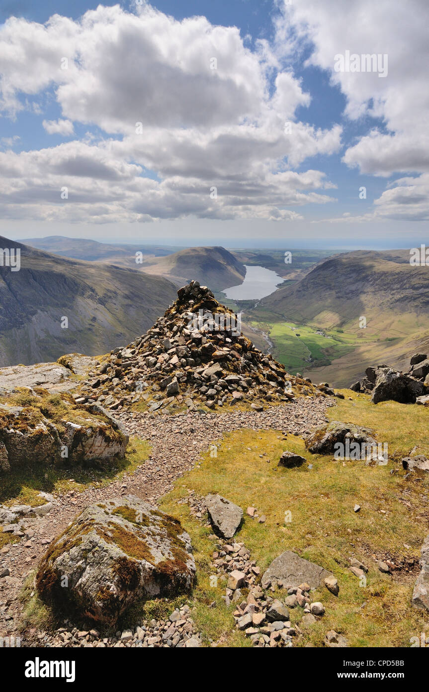 The Westmorland Cairn on the summit of Great Gable, mountain in the English Lake District Stock Photo