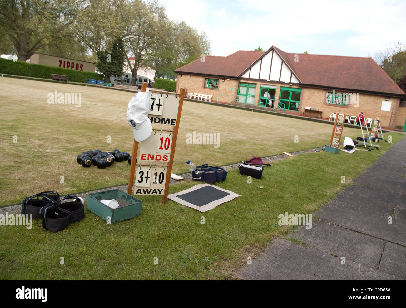 score boards at half time during a bowling match at east ham bowls club london e6 Stock Photo