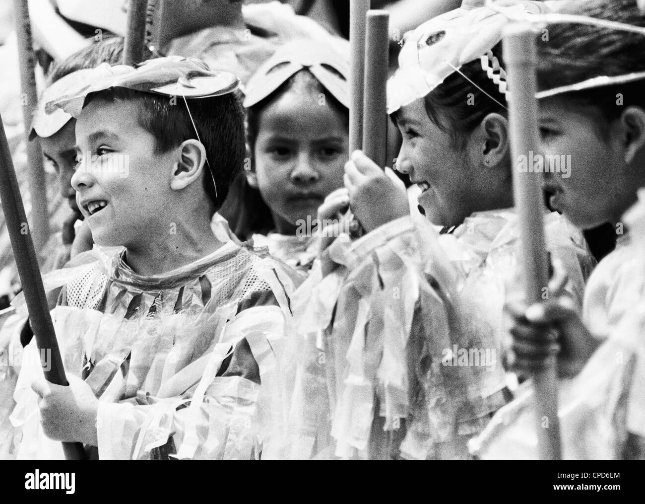 Children in costume during Public Christmas celebrations. Nobsa, Boyacá, Colombia, South America Stock Photo