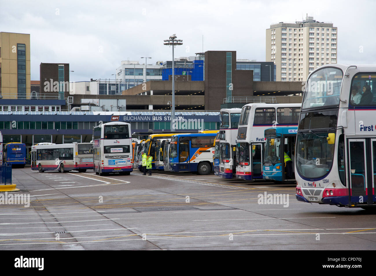 rows of busses at Glasgow Buchanan street bus station Scotland UK Stock ...