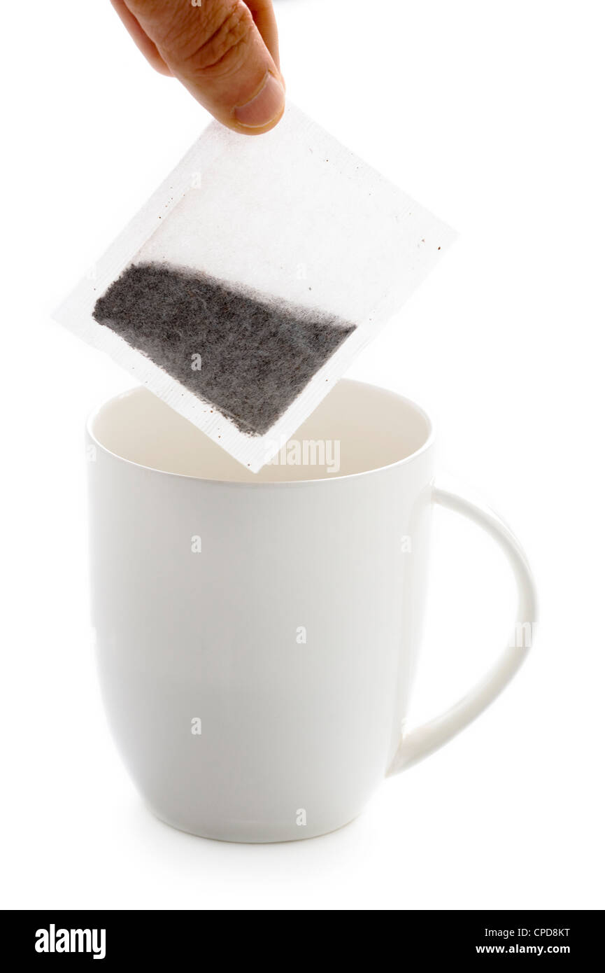 making a cup of tea with a tea bag Stock Photo