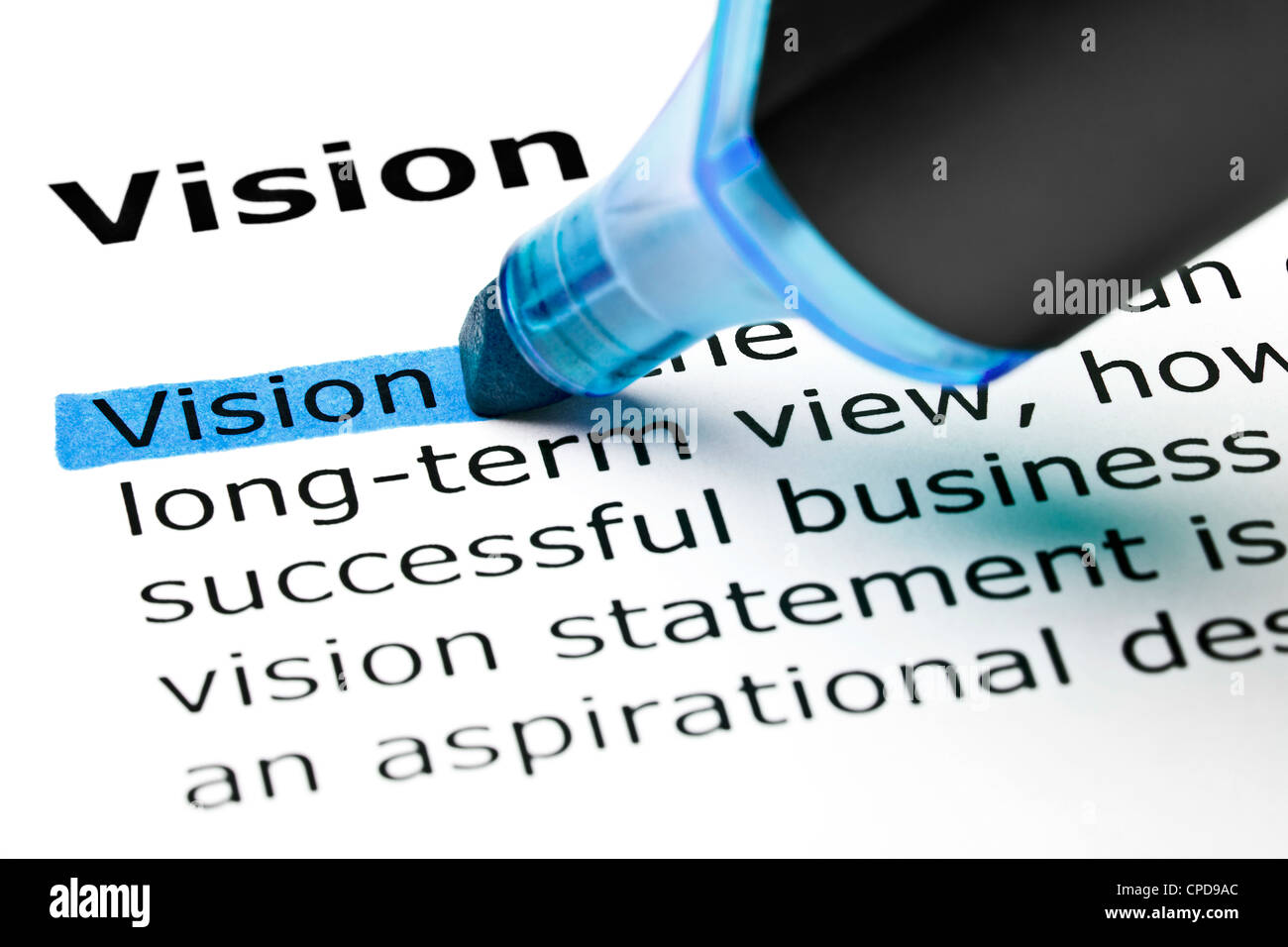 The word Vision highlighted in blue with felt tip pen Stock Photo