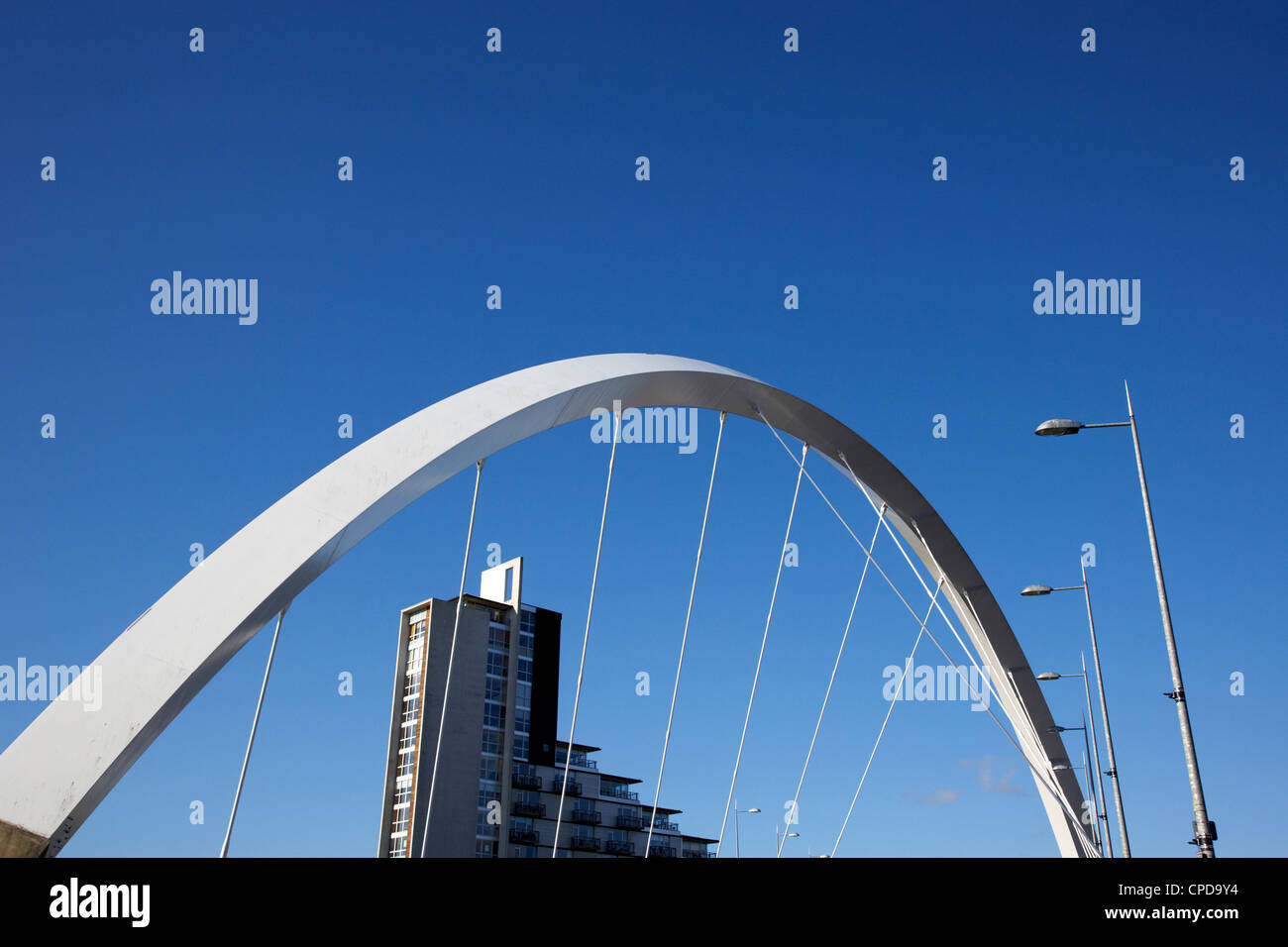 detail and supports of the Clyde Arc bridge over the river clyde in Glasgow Scotland UK Stock Photo
