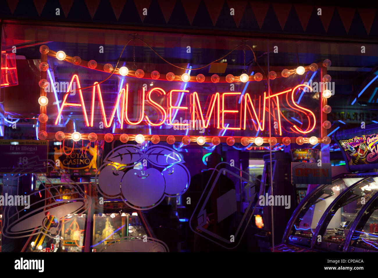 Neon Signs outside a gambling establishment,Soho,London Stock Photo