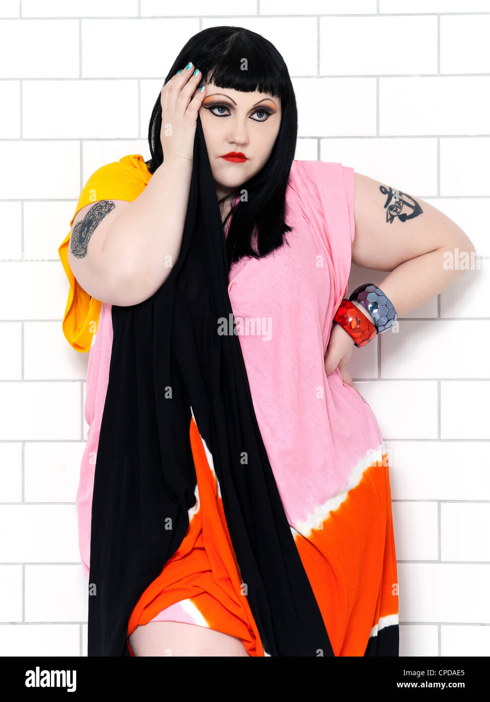 London, UK - January 31, 2012: beth ditto portrait of the pop group gossip in a bathroom at London, UK on january 31th, 2012 Stock Photo