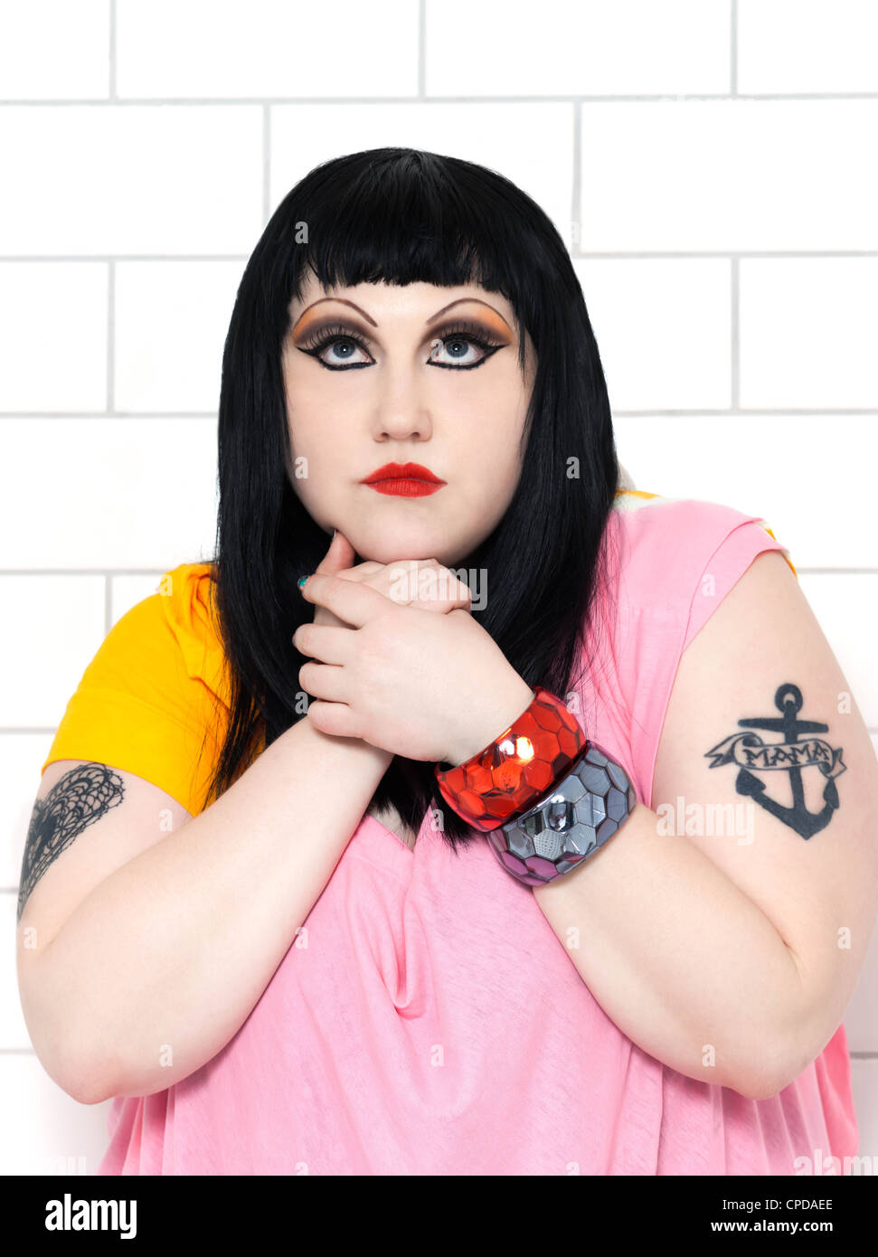 London, UK - January 31, 2012: beth ditto portrait of the pop group gossip in a bathroom at London, UK on january 31th, 2012 Stock Photo
