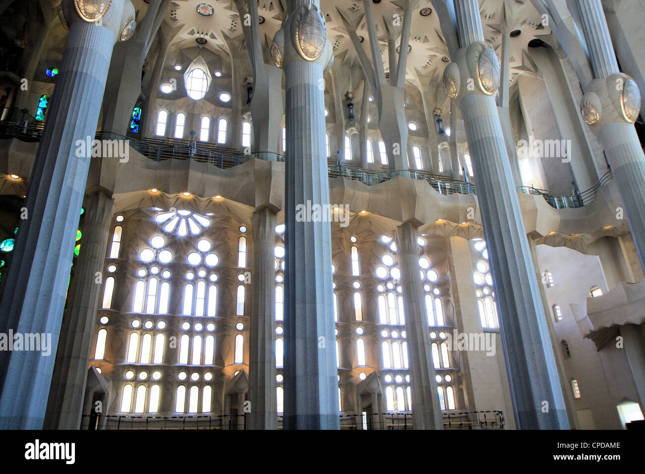 Inner view of Sagrada familia church, Barcelona, Spain Stock Photo