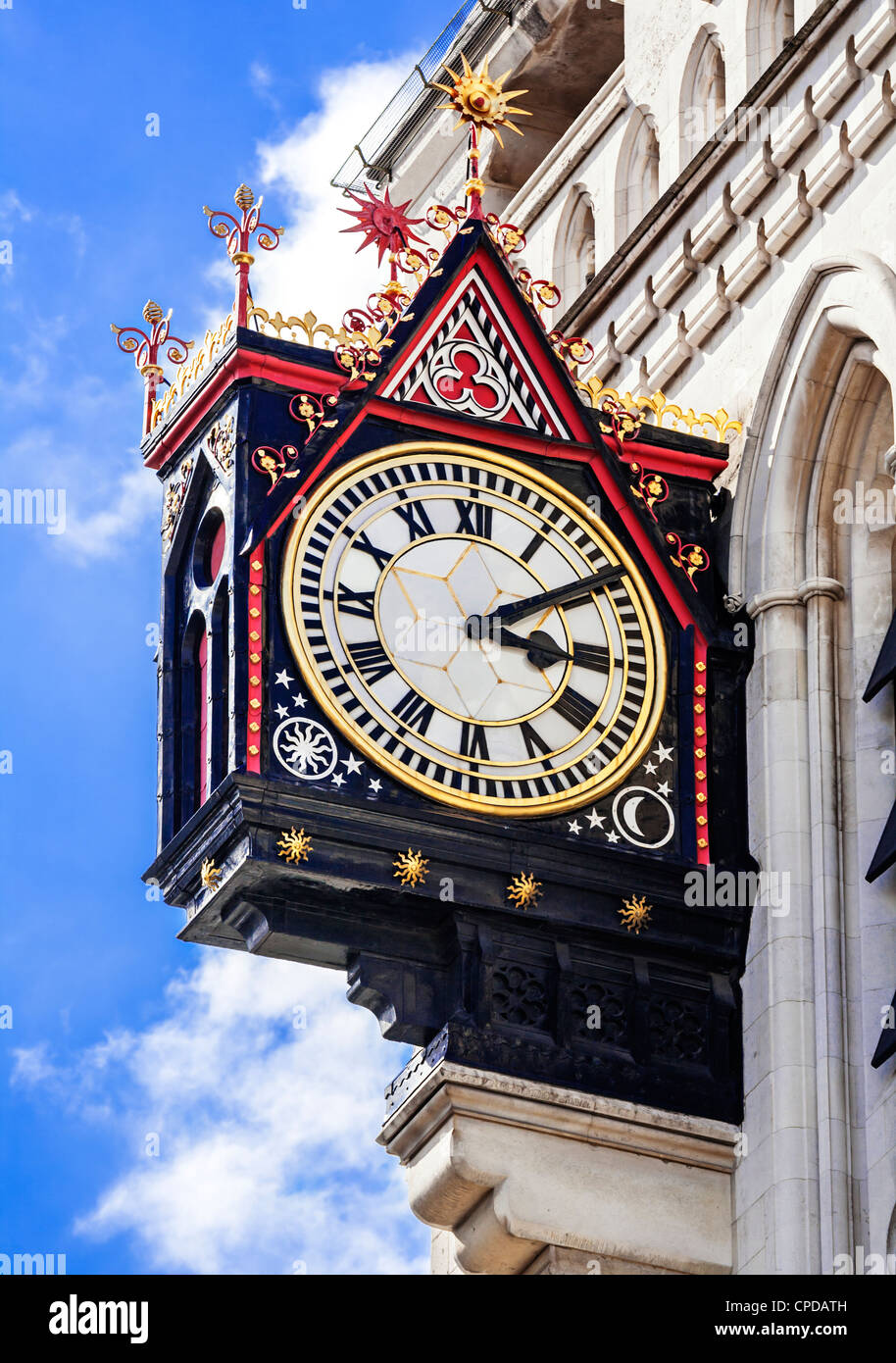 Close up of the Royal Courts of Justice Clock, Fleet Street, London, England Stock Photo
