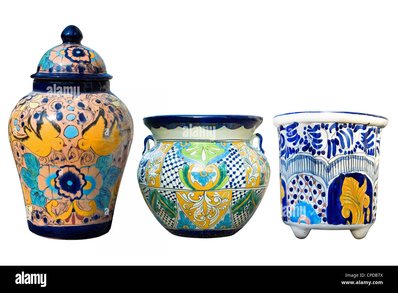 Three Mexican Talavera pots Stock Photo
