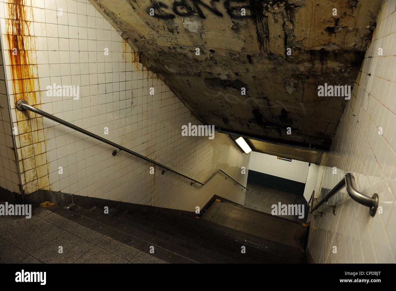 Dirty and Graffitied New York Subway Station Stock Photo