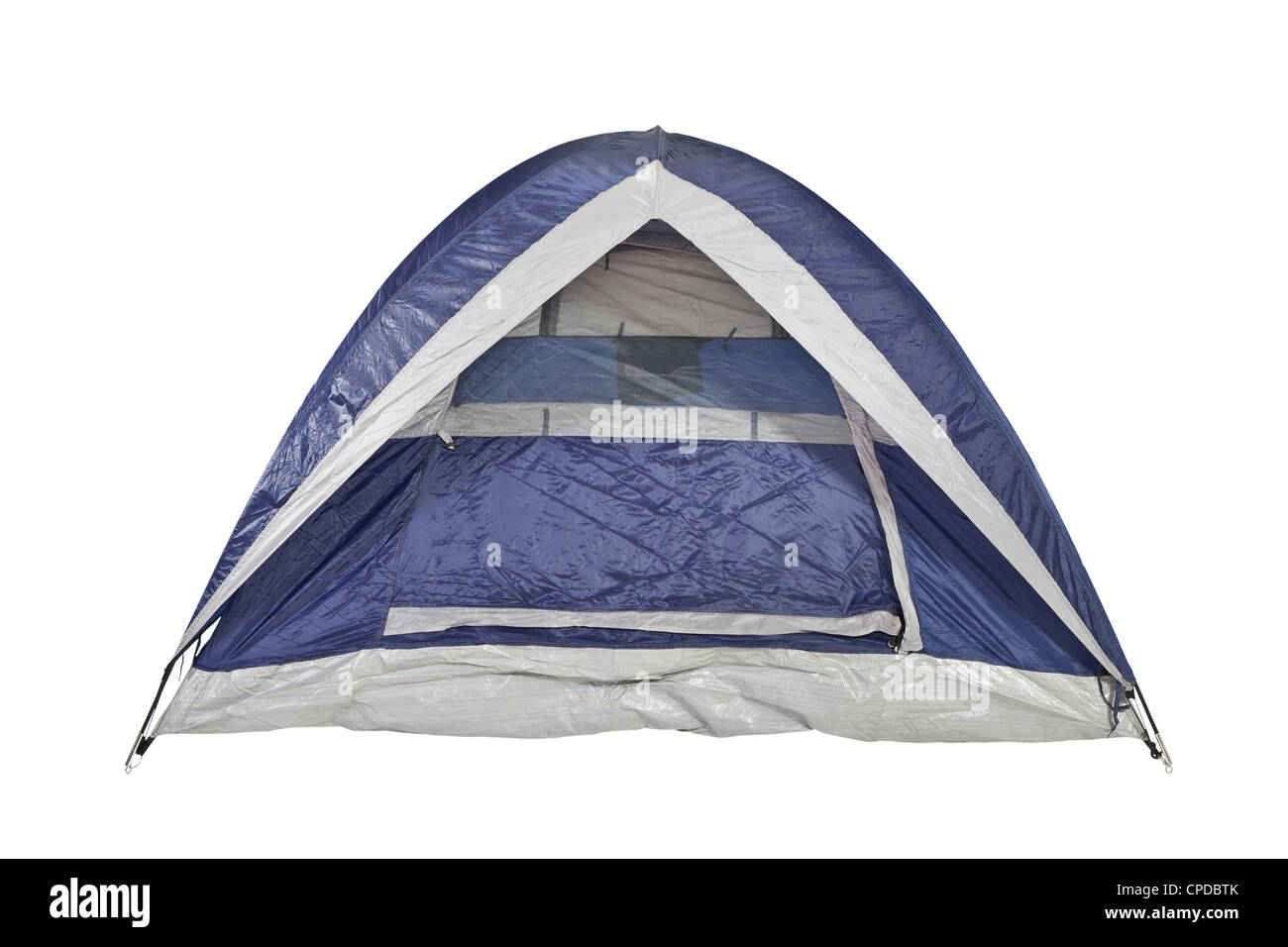 Clean new bright blue tent isolated with clipping path. Stock Photo