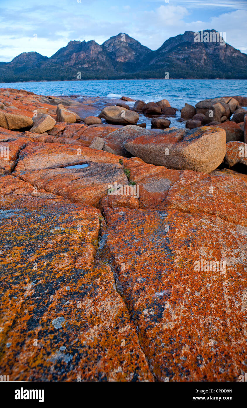 View from Coles Bay to the Hazards on Freycinet Peninsula Stock Photo