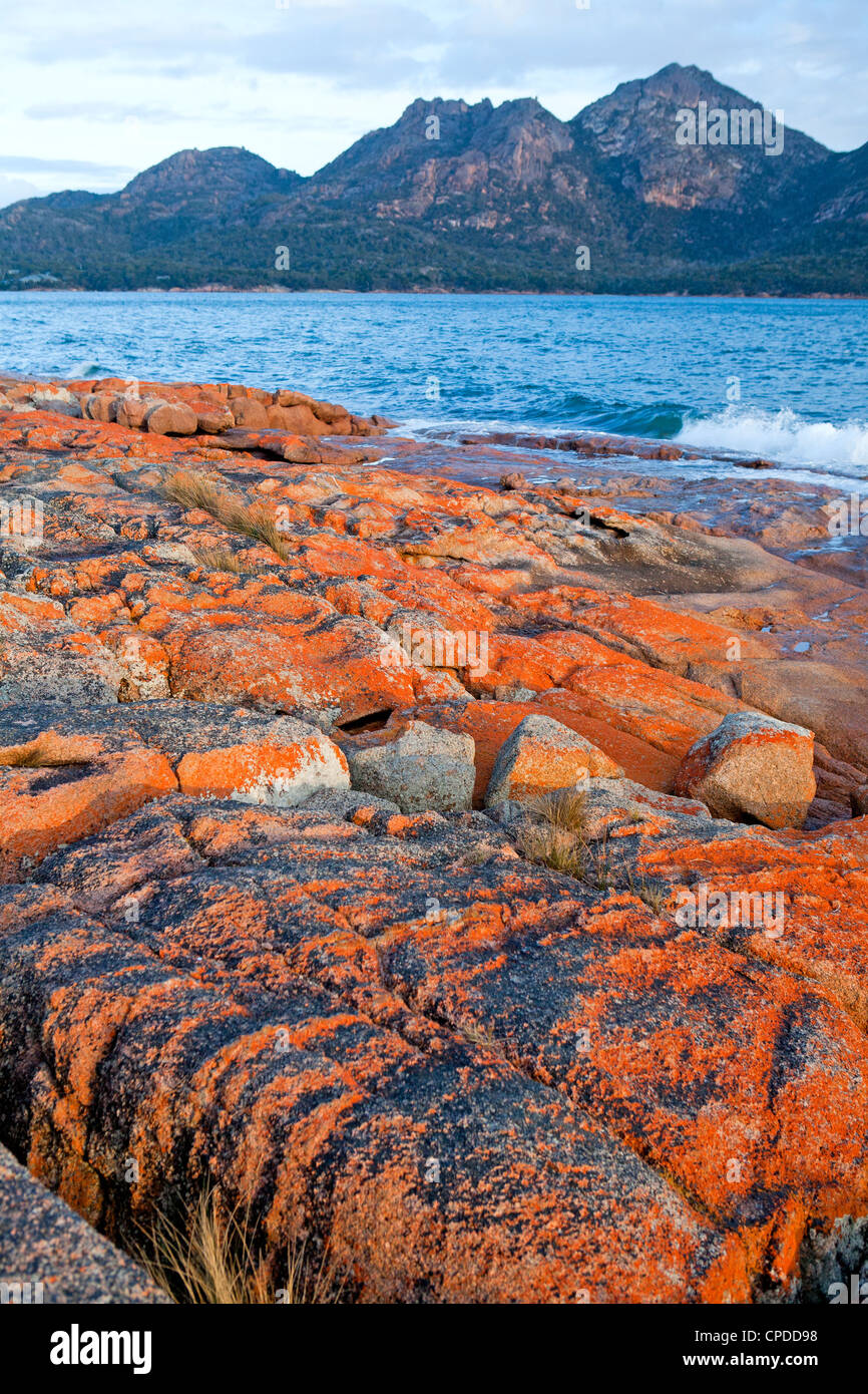 View from Coles Bay to the Hazards on Freycinet Peninsula Stock Photo
